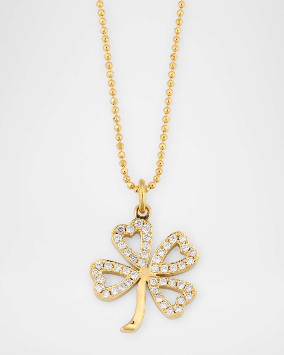 18K Yellow Gold Diamond Open Clover Pendant Necklace